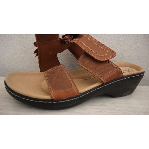 Clarks Collection Women's Sz 12M Tan/Brown Leather Merliah Raelyn Wedge Sandals - Picture 10 of 14